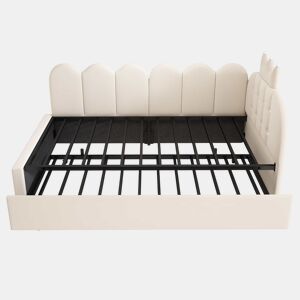 Sofá-cama com cama extra de 90x200 cm 90x190 cm - formato em L, veludo, design com coroa e grelha, poupa espaço para quartos infantis e de hóspedes - Bege