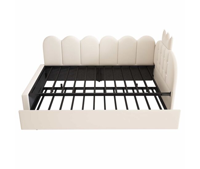 Sofá cama con cama nido extraíble 90x200 cm / 90x190 cm - forma l, terciopelo, diseño de corona y rejilla, ahorro de espacio para dormitorio infantil