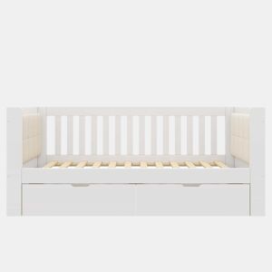 Sofá-cama 90 x 200 cm - 2 gavetas, madeira, braços arredondados, encosto confortável, ideal para apartamentos pequenos, montagem fácil, sem colchão - Branco