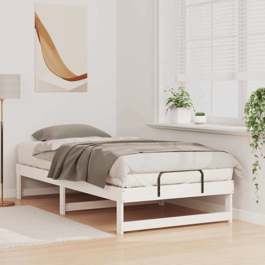 Estrutura de cama de solteiro para adultos - Branco 90 x 200 cm Madeira de Pinheiro Sólida