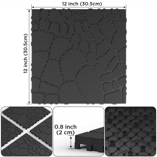 Ladrilhos de terraço encaixáveis de 30 cm - textura de pedra, sistema modular encaixável DIY, instalação fácil e rápida, 44 peças, para uso exterior em pátios, piscinas, varandas e jardins - cinzento escuro