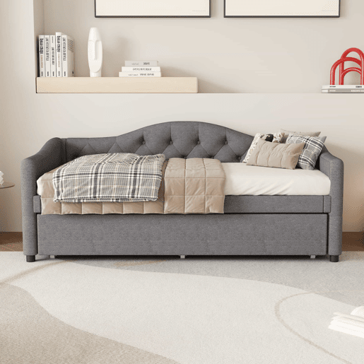 Cama extra extensível 90x200 cm - sofá-cama individual, cama extraível, estilo minimalista, linho - cinzento