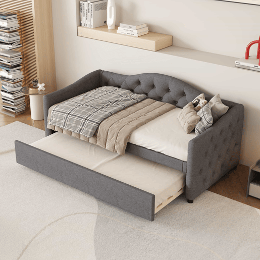 Cama extra extensível 90x200 cm - sofá-cama individual, cama extraível, estilo minimalista, linho - cinzento