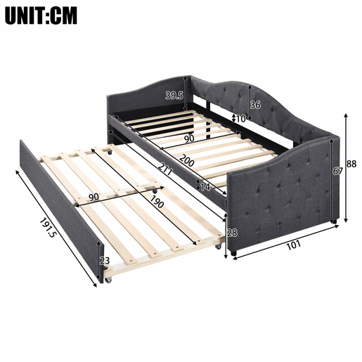 Cama extra extensível 90x200 cm - sofá-cama individual, cama extraível, estilo minimalista, linho - cinzento