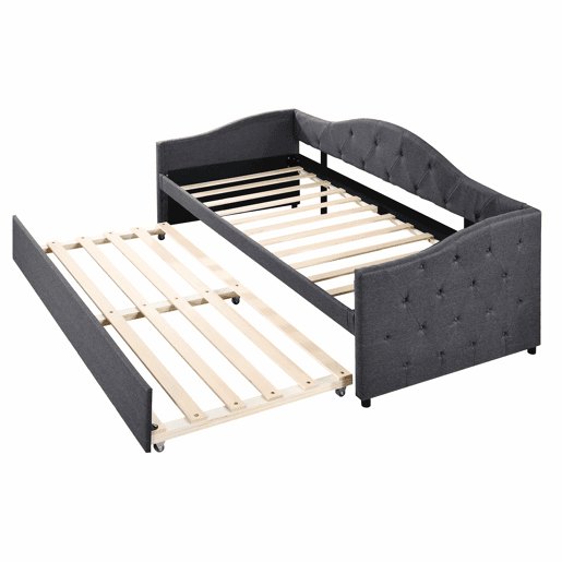 Cama extra extensível 90x200 cm - sofá-cama individual, cama extraível, estilo minimalista, linho - cinzento