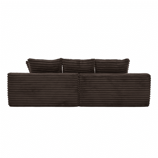 Sofá de tecido veludo cotelê de 4 lugares - encosto alto, almofadas adicionais, bolsos laterais e porta-copos, convertível em sofá-cama - café