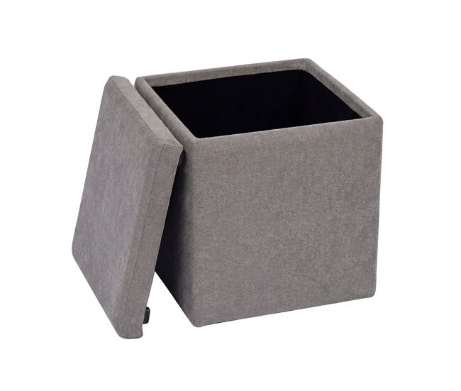 Puff con almacenaje tapizado jayne gris para hogar moderno mueble de almacenaje - homekit