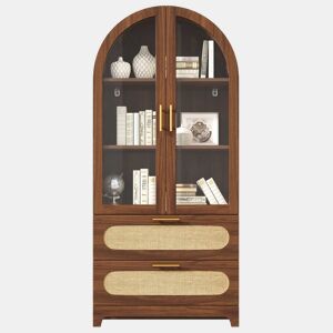 Vitrine-biblioteca 175 x 80 x 40 cm - Arco Montmartre, 2 gavetas, prateleiras ajustáveis, design retro - Nogueira