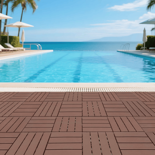 Ladrilhos de plástico encaixáveis para terraço 30 x 30 cm - 44 peças, impermeáveis, para uso interior e exterior, adequados para todas as condições meteorológicas, sistema modular de encaixe - vermelho e castanho