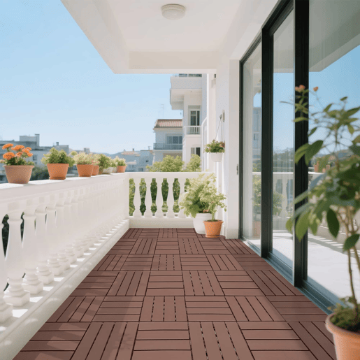 Ladrilhos de plástico encaixáveis para terraço 30 x 30 cm - 44 peças, impermeáveis, para uso interior e exterior, adequados para todas as condições meteorológicas, sistema modular de encaixe - vermelho e castanho
