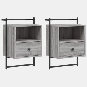 Soluna Home - Mesas de cabeceira Madeira trabalhada e metal 2 piezas 40 x 30 x 61 cm