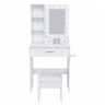Mesa de maquilhagem 60x131,5 - Espelho, iluminação LED regulável, tomada, suporte para secador e banco almofadado - Branco