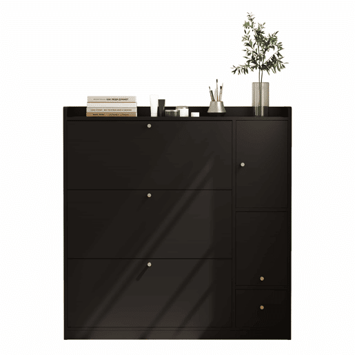 Armário rebatível 119 x 24 x 122 cm - 3 gavetas rebatíveis, organizador de entrada com gaveta, banco rebatível independente para o corredor - preto