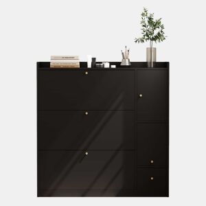 Armário rebatível 119 x 24 x 122 cm - 3 gavetas rebatíveis, organizador de entrada com gaveta, banco rebatível independente para o corredor - preto