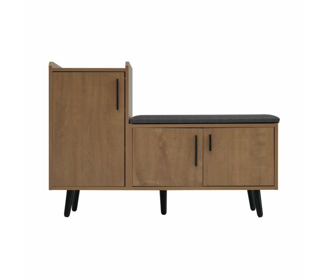 Banco zapatero baúl 100x34x69 cm - 3 puertas de almacenamiento, tiradores metálicos asimétricos, múltiples niveles de almacenamiento - natural