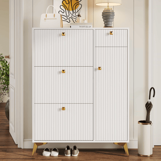 Armário estreito 121 x 90 x 25 cm - 3 portas basculantes, 1 gaveta e 1 porta - branco