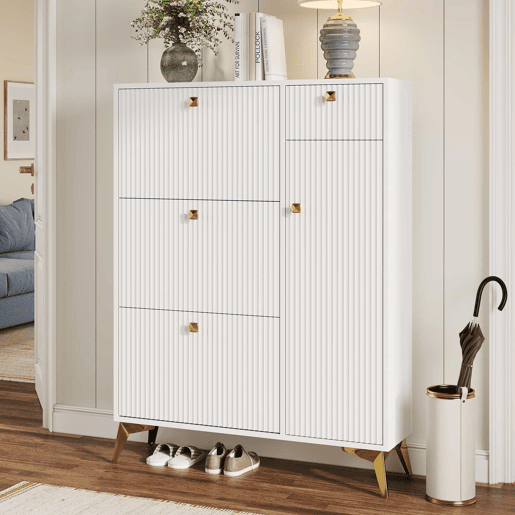 Armário estreito 121 x 90 x 25 cm - 3 portas basculantes, 1 gaveta e 1 porta - branco