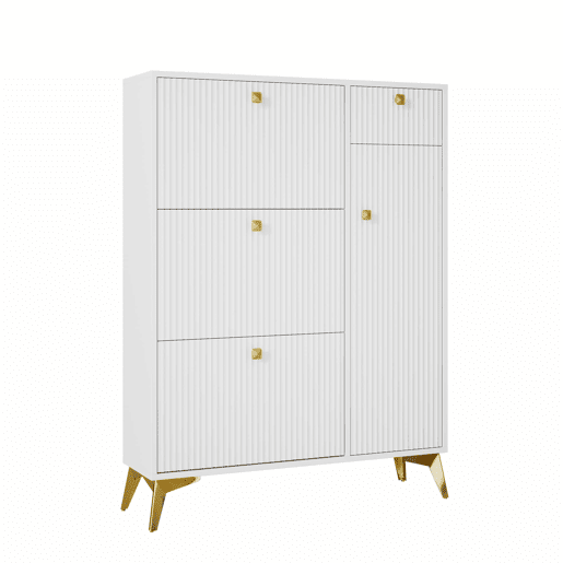 Armário estreito 121 x 90 x 25 cm - 3 portas basculantes, 1 gaveta e 1 porta - branco