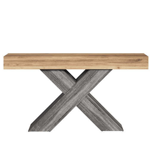 Mesa de console estreita - pés em X, efeito madeira, tampo em aglomerado, para a entrada e a sala de estar, mesa auxiliar - Natural