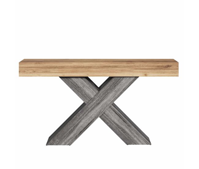 Mesa consola estrecha - patas en x, efecto madera, tablero de partículas, para recibidor y salón, mesa auxiliar - natural