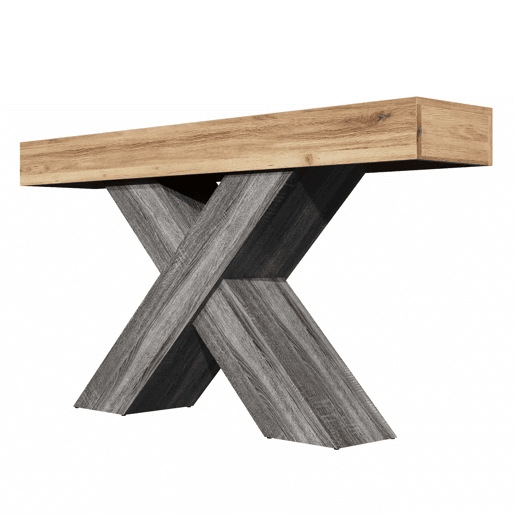 Mesa de console estreita - pés em X, efeito madeira, tampo em aglomerado, para a entrada e a sala de estar, mesa auxiliar - Natural