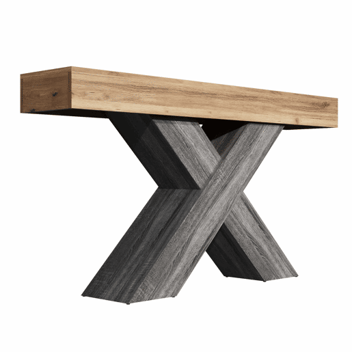 Mesa de console estreita - pés em X, efeito madeira, tampo em aglomerado, para a entrada e a sala de estar, mesa auxiliar - Natural