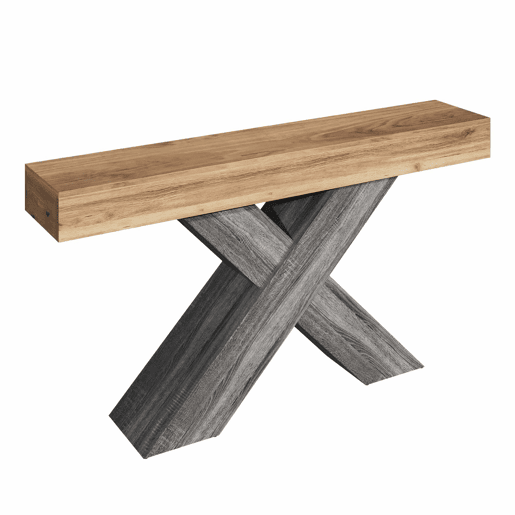 Mesa de console estreita - pés em X, efeito madeira, tampo em aglomerado, para a entrada e a sala de estar, mesa auxiliar - Natural