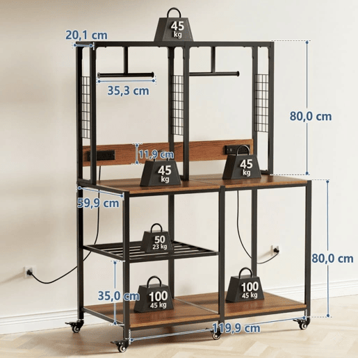 Suporte duplo para impressoras 3D, para 2 impressoras 3D u2013 estrutura metálica com compartimento para filamentos, suporte em T, rodas com travão, mesa de trabalho móvel ou fixa para uso doméstico e em oficina u2013 preto