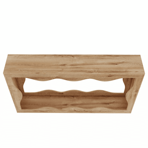 Console de entrada de 2 níveis - design com borda ondulada, mesa comprida com acabamento em imitação de madeira, estante para sala de estar e hall de entrada, borda natural, mesa auxiliar decorativa - Natural