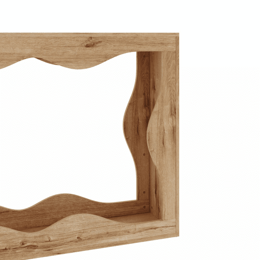 Console de entrada de 2 níveis - design com borda ondulada, mesa comprida com acabamento em imitação de madeira, estante para sala de estar e hall de entrada, borda natural, mesa auxiliar decorativa - Natural
