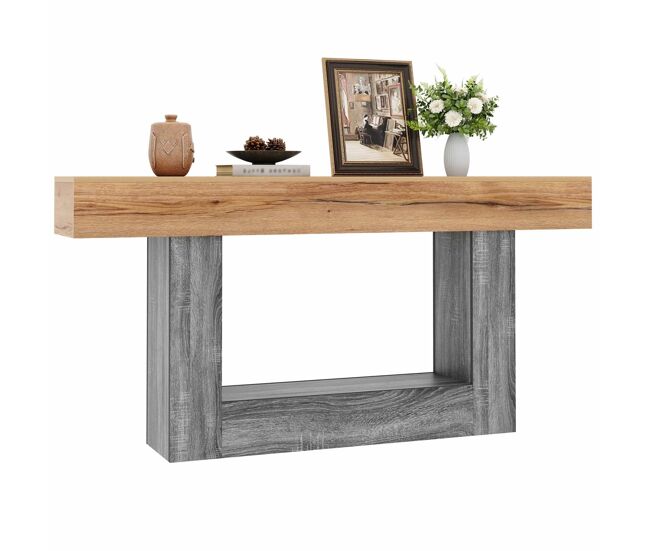 Consola de entrada - consola de doble color con acabado en madera, tablero grueso, estante inferior de almacenamiento, material de aglomerado -
