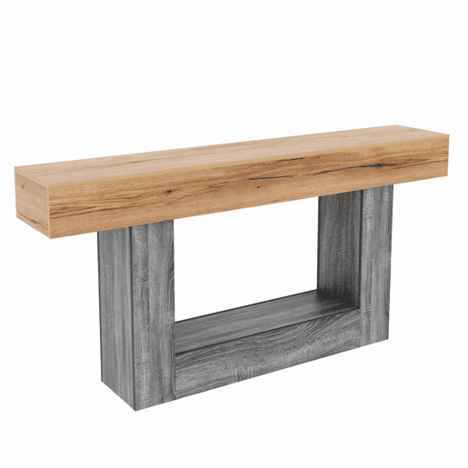 Mesa de entrada - Mesa bicolor com acabamento em madeira, tampo espesso, prateleira inferior de arrumação, material aglomerado - Natural