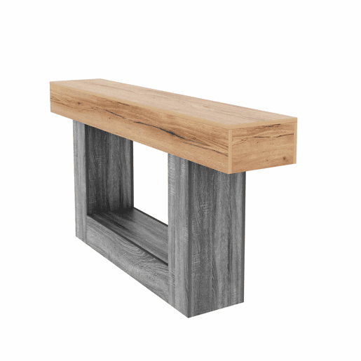 Mesa de entrada - Mesa bicolor com acabamento em madeira, tampo espesso, prateleira inferior de arrumação, material aglomerado - Natural