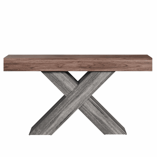 Mesa de console estreita - pés em X, acabamento com efeito de madeira, tampo em aglomerado, para a entrada e a sala de estar - nogueira