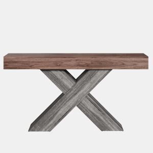 Mesa de console estreita - pés em X, acabamento com efeito de madeira, tampo em aglomerado, para a entrada e a sala de estar - nogueira