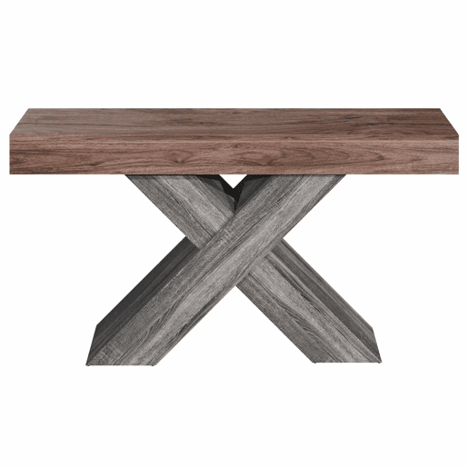 Mesa de console estreita - pés em X, acabamento com efeito de madeira, tampo em aglomerado, para a entrada e a sala de estar - nogueira