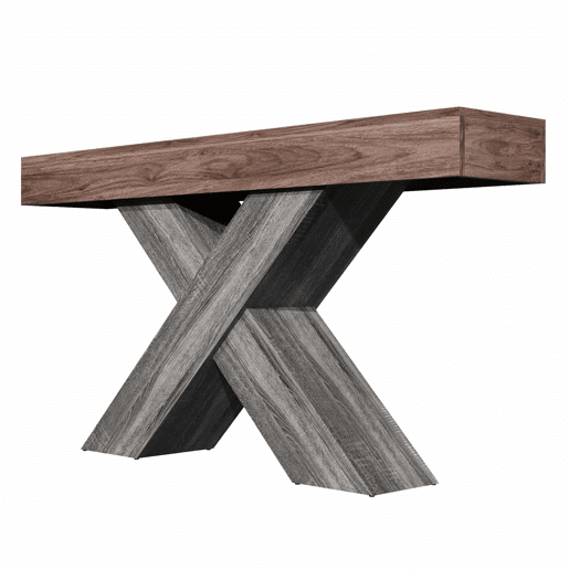 Mesa de console estreita - pés em X, acabamento com efeito de madeira, tampo em aglomerado, para a entrada e a sala de estar - nogueira