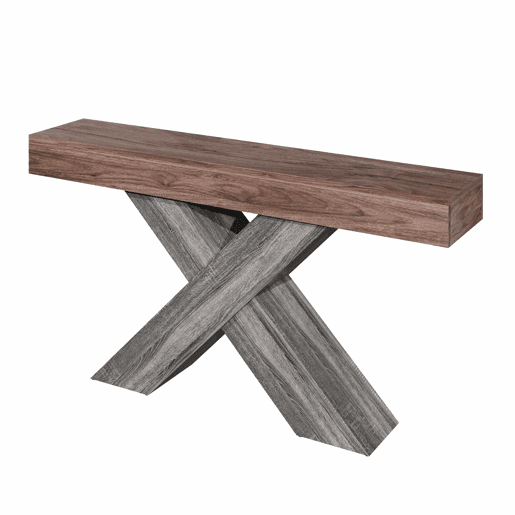 Mesa de console estreita - pés em X, acabamento com efeito de madeira, tampo em aglomerado, para a entrada e a sala de estar - nogueira