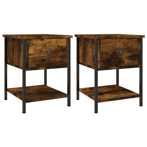 Soluna Home - Mesas de cabeceira Madeira trabalhada e ferro 2 piezas 34 x 35,5 x 45 cm