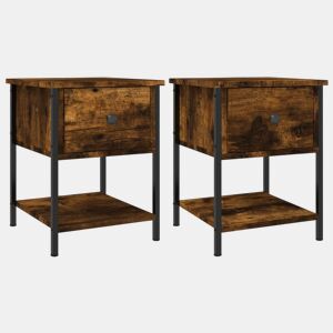 Soluna Home - Mesas de cabeceira Madeira trabalhada e ferro 2 piezas 34 x 35,5 x 45 cm