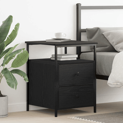 Soluna Home - Mesitas De Noche Madera Negro Madera 34 x 35,5 x 50 cm