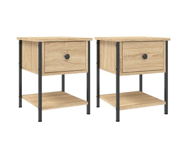 Soluna home - mesitas de noche madera maciza roble 2 peças 34 x 35,5 x 45 cm