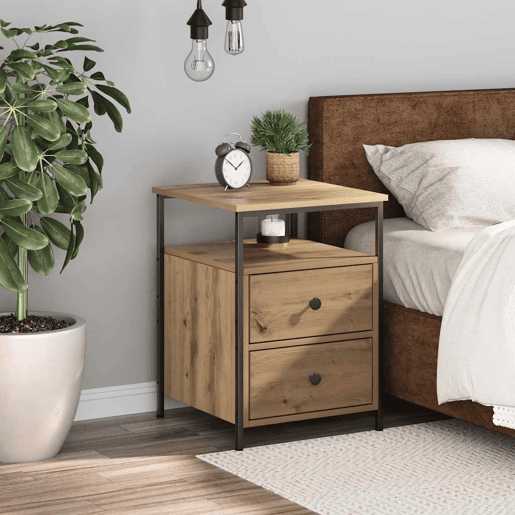 Soluna Home - Mesas de cabeceira Madeira trabalhada e metal 44 x 45 x 60 cm