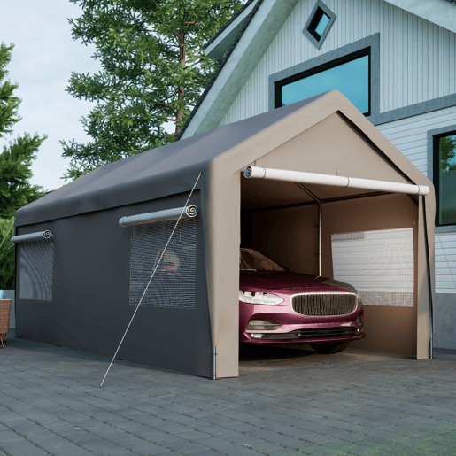 Tenda garagem 3x6 m - Inverno, com janela enrolável, laterais e teto removíveis - Cinza