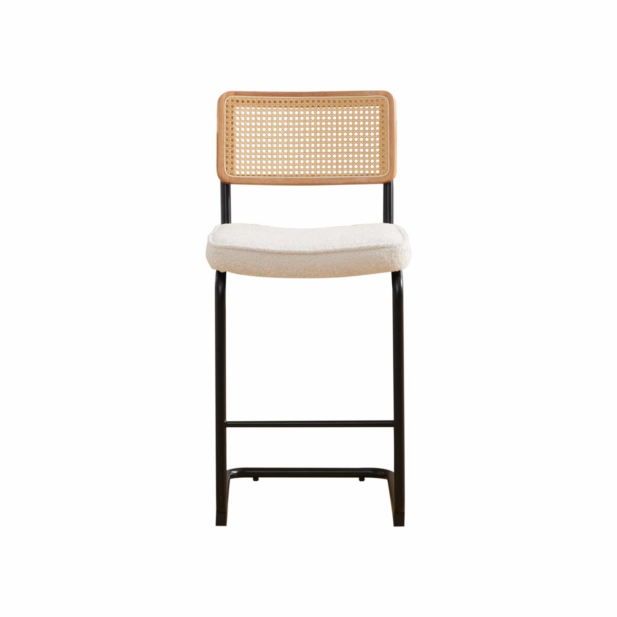 Taburetes de bar 2 uds - diseño de alto brillo, asiento de chenilla, respaldo con marco de madera y efecto ratán, sin reposabrazos, patas metálicas