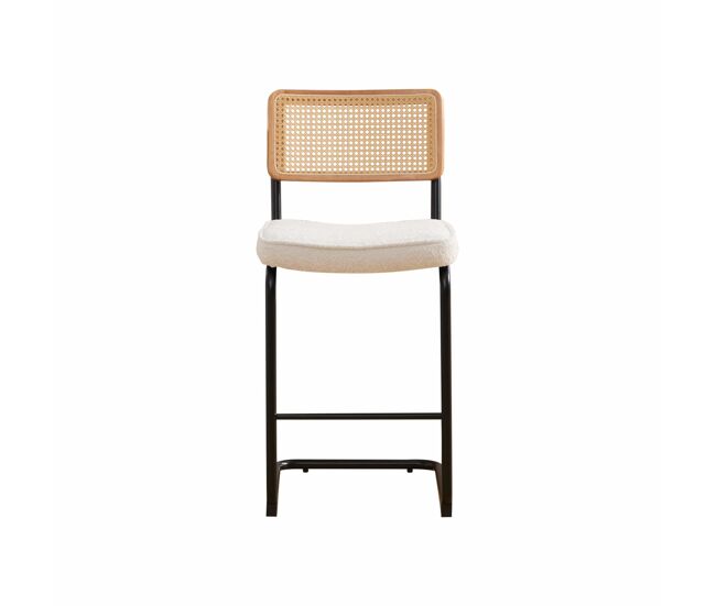 Taburetes de bar 2 uds - diseño de alto brillo, asiento de chenilla, respaldo con marco de madera y efecto ratán, sin reposabrazos, patas metálicas