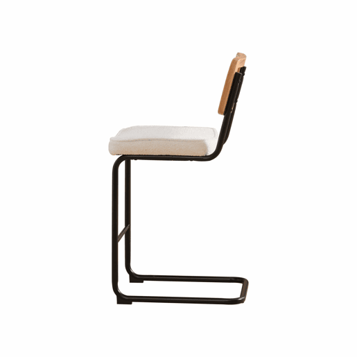 Bancos de bar (2 unidades) - design de alto brilho, assento em chenille, encosto com estrutura em madeira e efeito rattan, sem braços, pernas metálicas lacadas - Marfim Bancos de bar (2 unidades) - design de alto brilho, assento em chenille, encosto com estrutura em madeira e efeito rattan, sem braços, pernas metálicas lacadas - Marfim