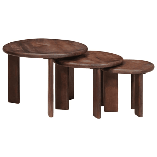 3 pcs Mesas de Centro Empilháveis - Mesas baixas Madeira de manga maciça