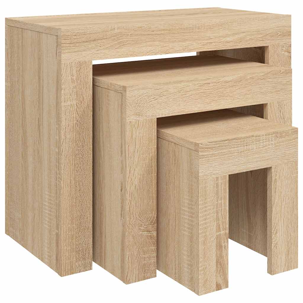 3 pzs Mesas de Café - Mesas de Centro 61x30 Madera Clara
