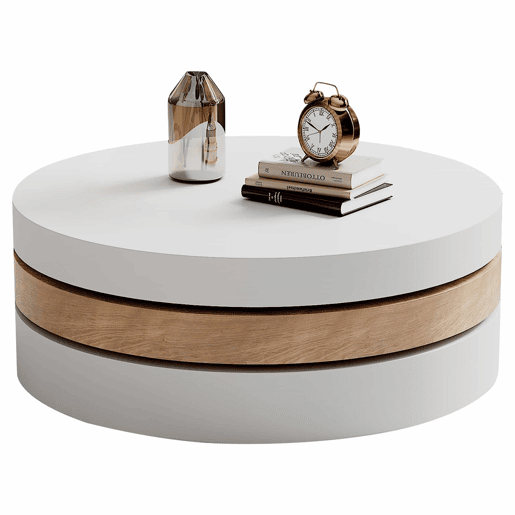 Mesa de centro cilíndrica - tampo giratório a 360° para sala de estar, mesa auxiliar de 3 níveis com 3 superfícies de arrumação, capacidade de carga de 30 kg, madeira de salgueiro com espaço de arrumação - Branco e natural Mesa de centro cilíndrica - tampo giratório a 360° para sala de estar, mesa auxiliar de 3 níveis com 3 superfícies de arrumação, capacidade de carga de 30 kg, madeira de salgueiro com espaço de arrumação - Branco e natural